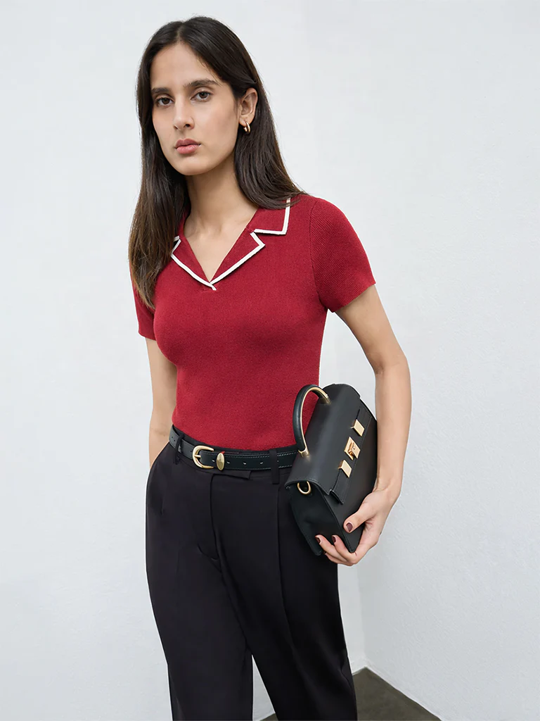 Wardrobe Maroon Knit-Textured Top