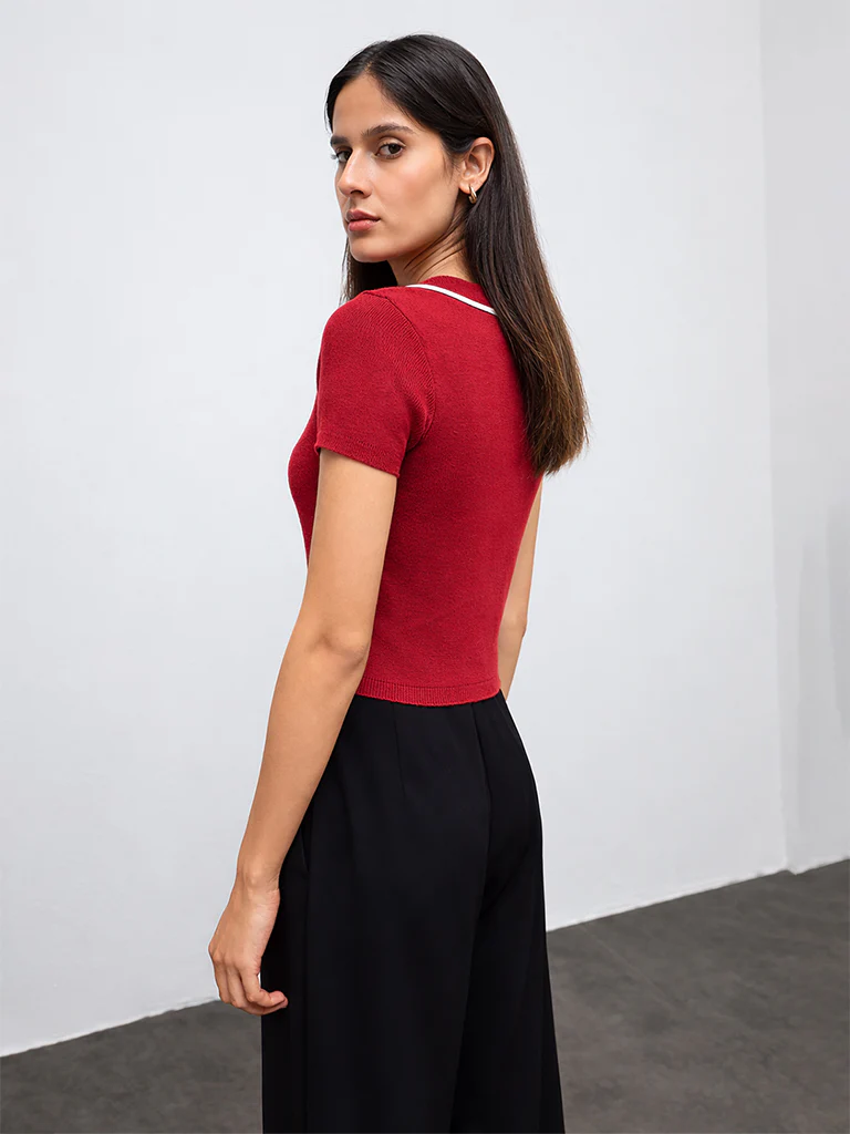 Wardrobe Maroon Knit-Textured Top - Image 2
