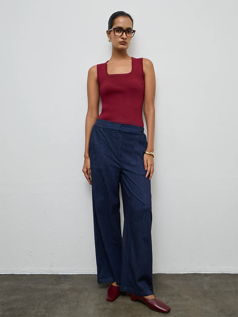 Wardrobe Maroon Ribbed-Textured Tank Top - Image 2