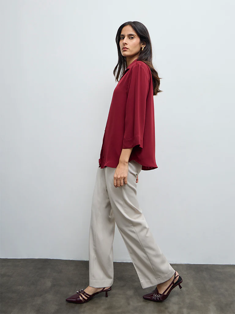 Wardrobe Maroon Solid Shirt - Image 2