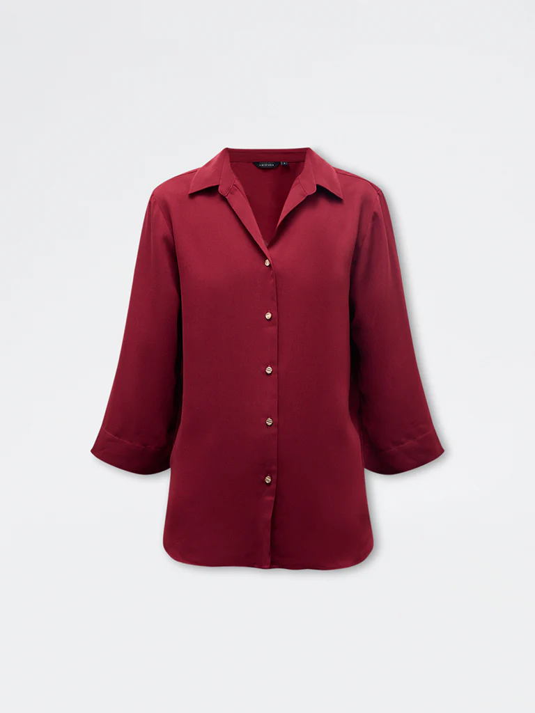 Wardrobe Maroon Solid Shirt - Image 5