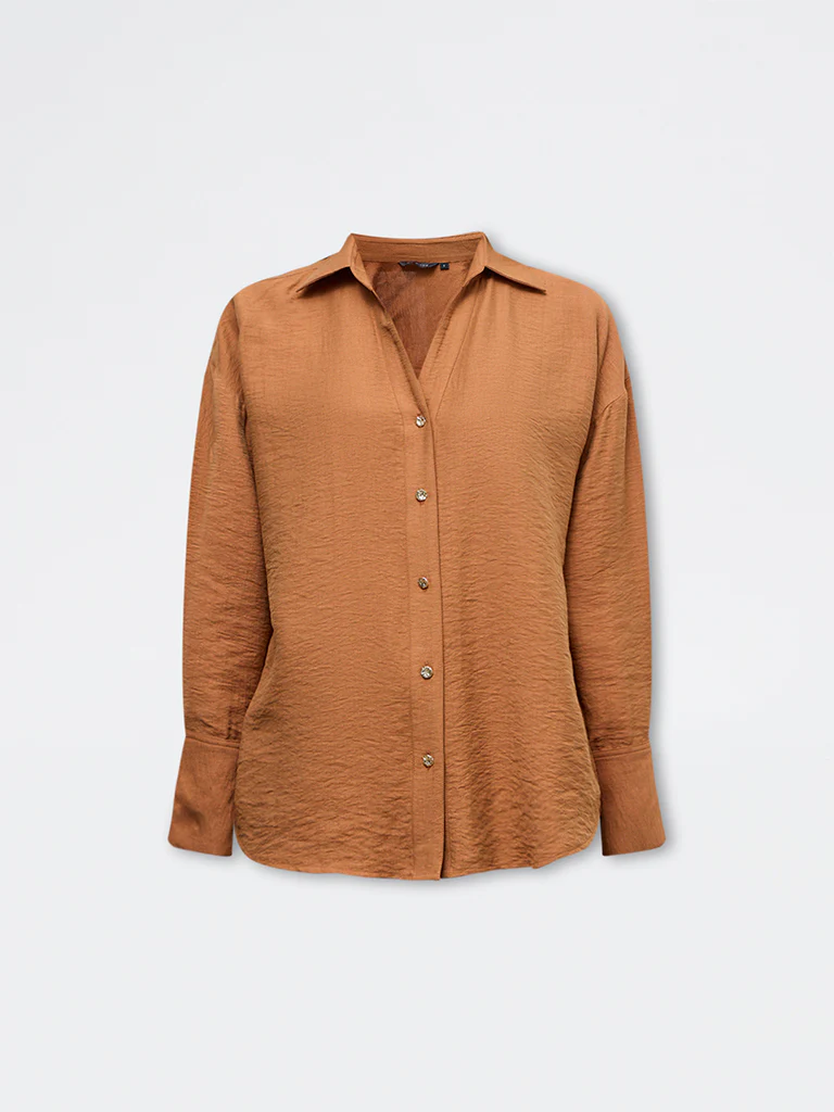 Wardrobe Mustard Crinkle-Textured Shirt - Image 5