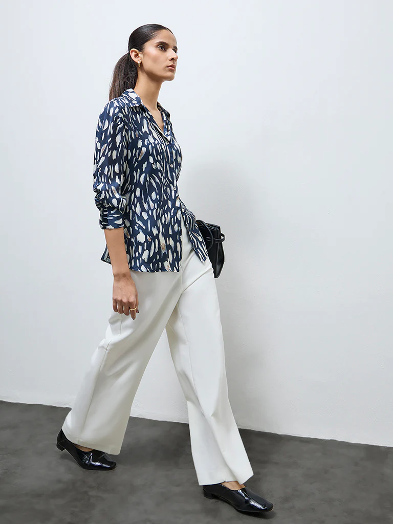 Wardrobe Navy Abstract Printed Shirt - Image 2