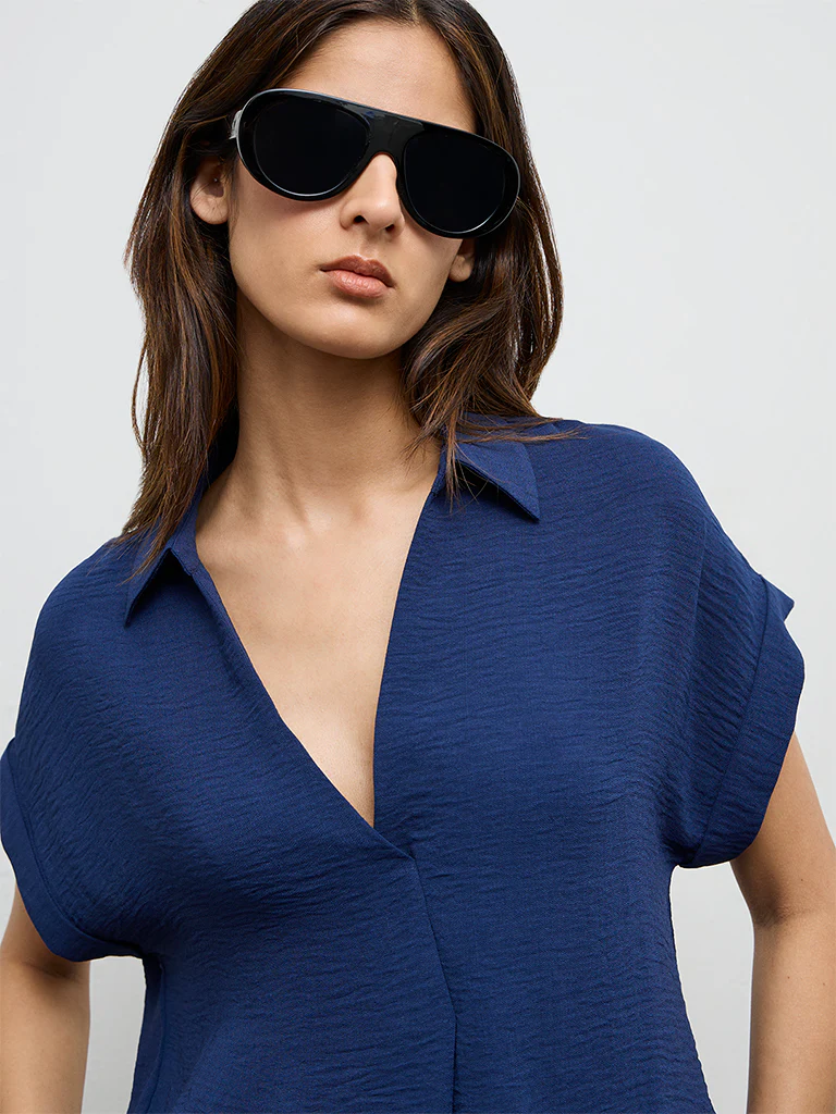 Wardrobe Navy Crinkle-Textured Blouse - Image 3