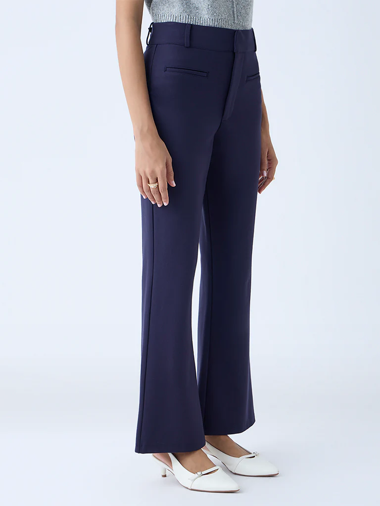 Wardrobe Navy Flared High-Rise Trousers - Image 2