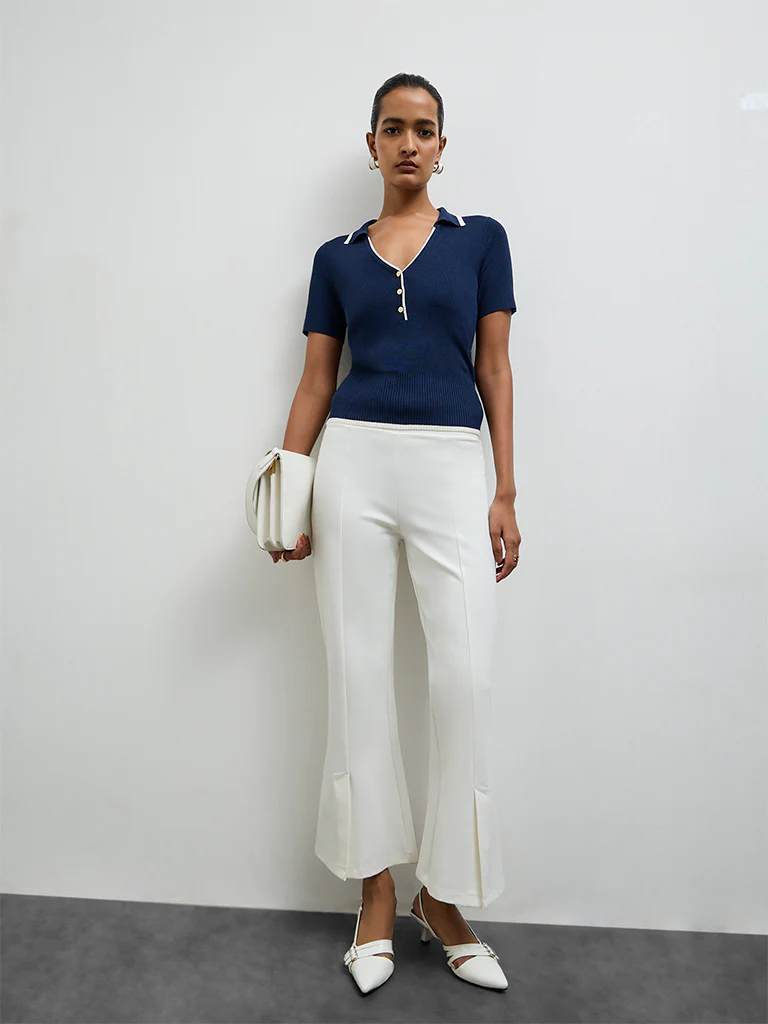 Wardrobe Navy Knit-Textured Top