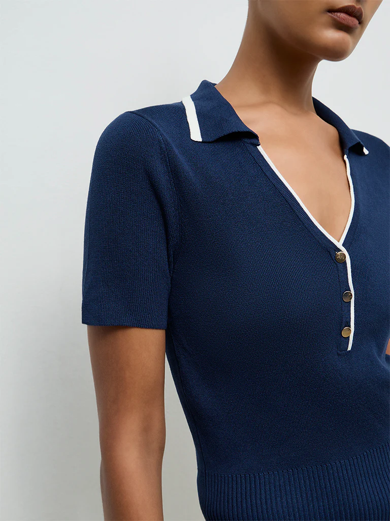 Wardrobe Navy Knit-Textured Top - Image 3