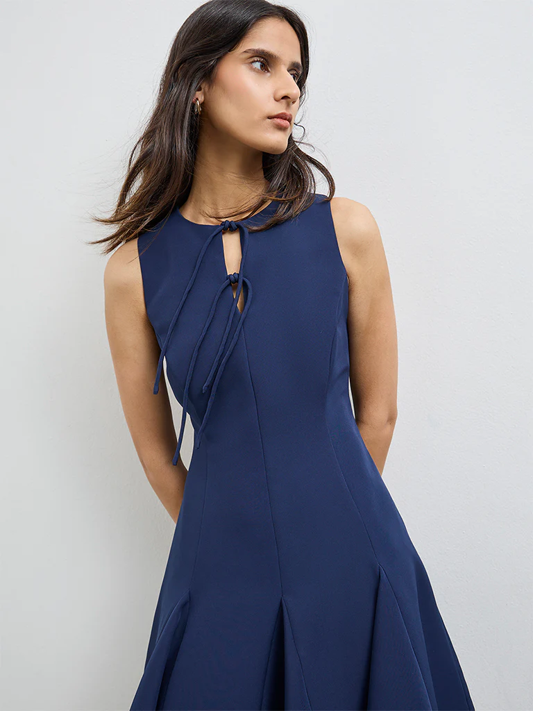 Wardrobe Navy Pleated A-Line Dress - Image 3