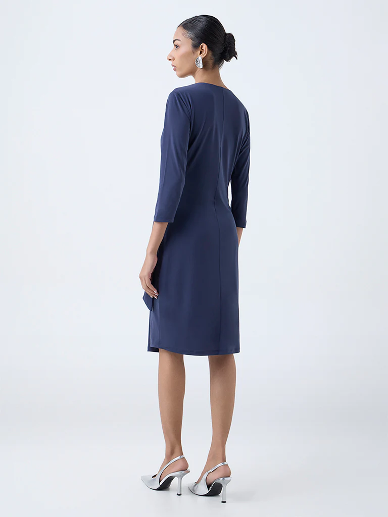 Wardrobe Navy Ruched Wrap-Style Dress - Image 4