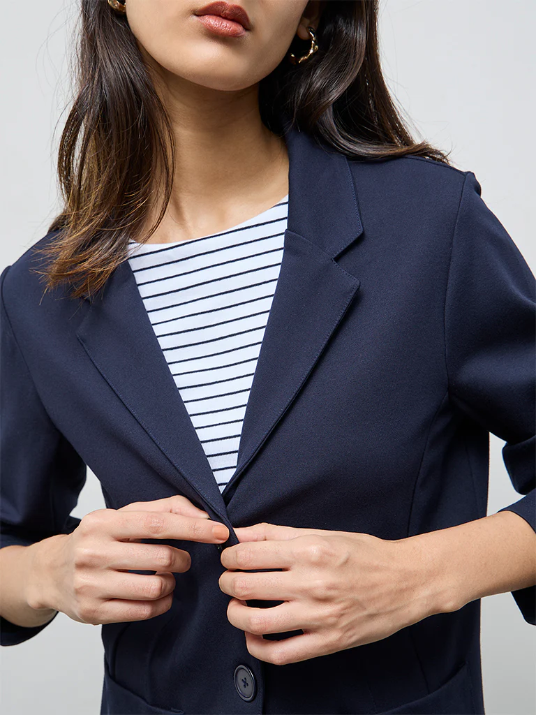 Wardrobe Navy Solid Blazer - Image 3