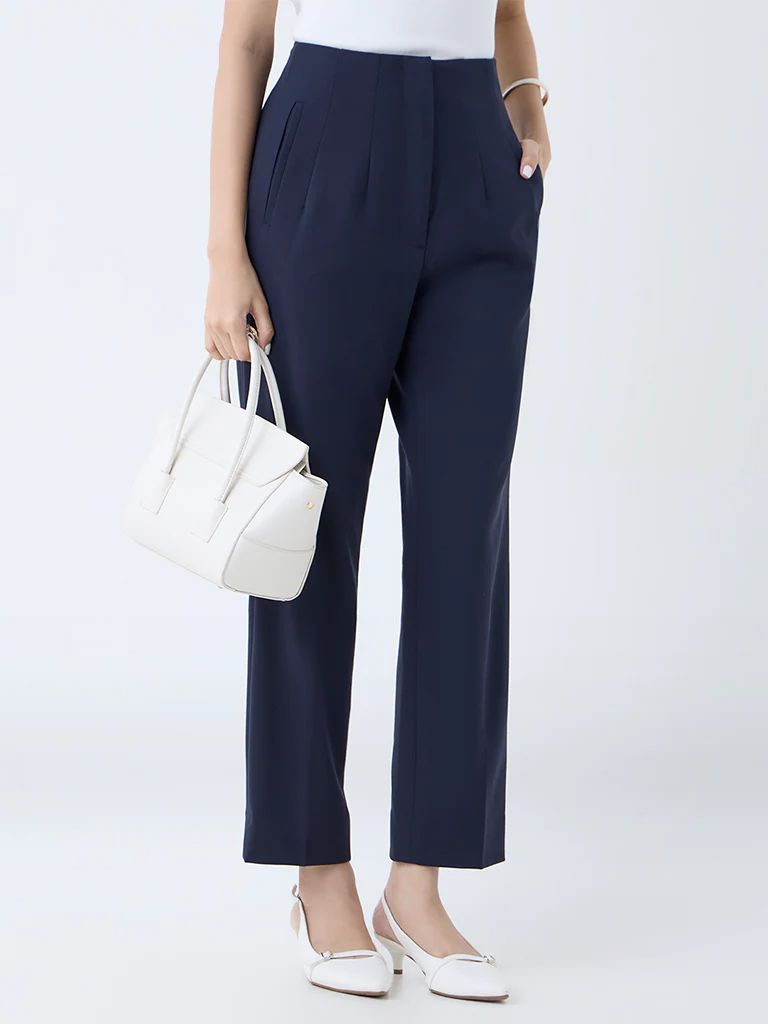 Wardrobe Navy Solid High-Rise Trousers - Image 2