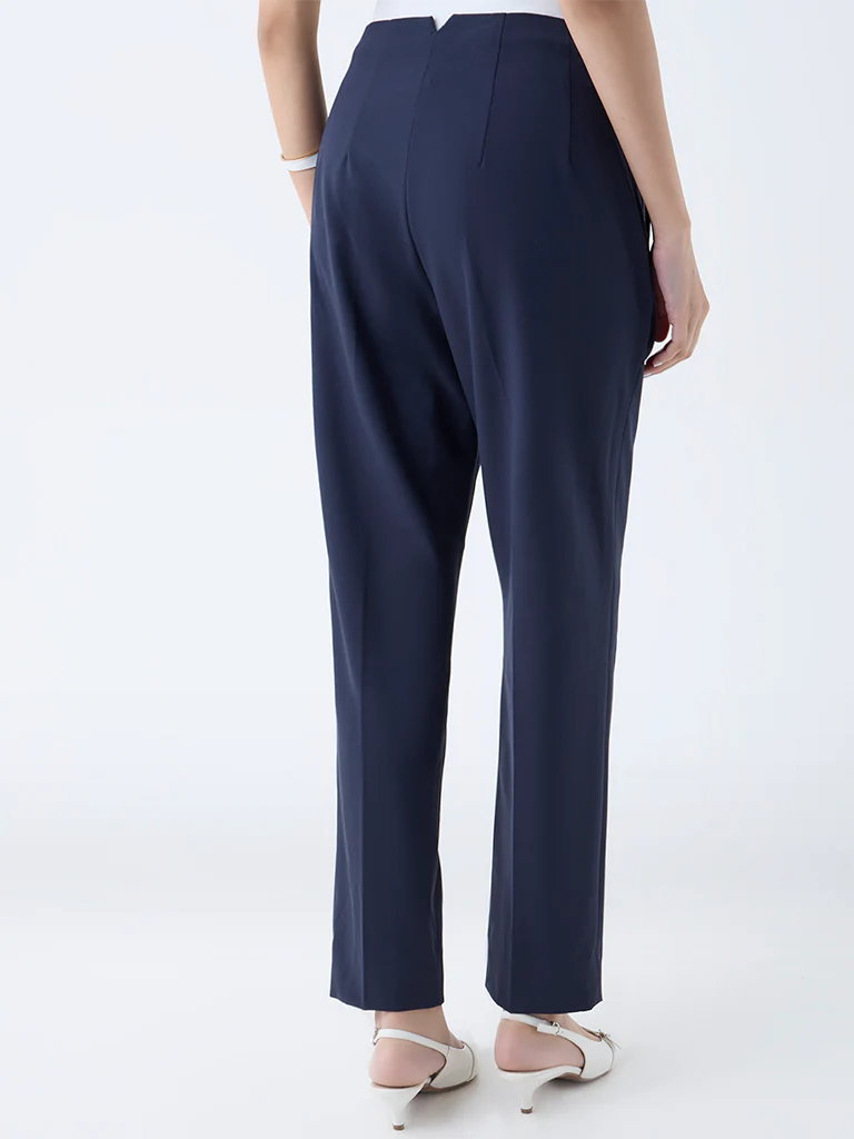 Wardrobe Navy Solid High-Rise Trousers - Image 4
