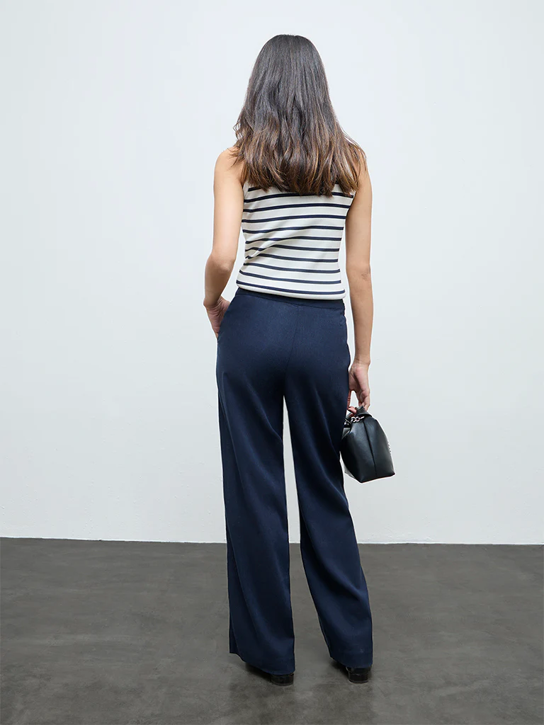 Wardrobe Navy Solid High-Rise Trousers - Image 4