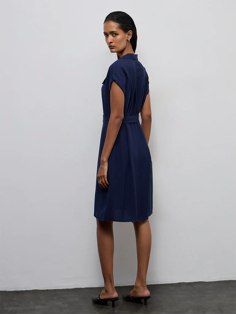 Wardrobe Navy Solid Shirt Dress with Belt - Image 4