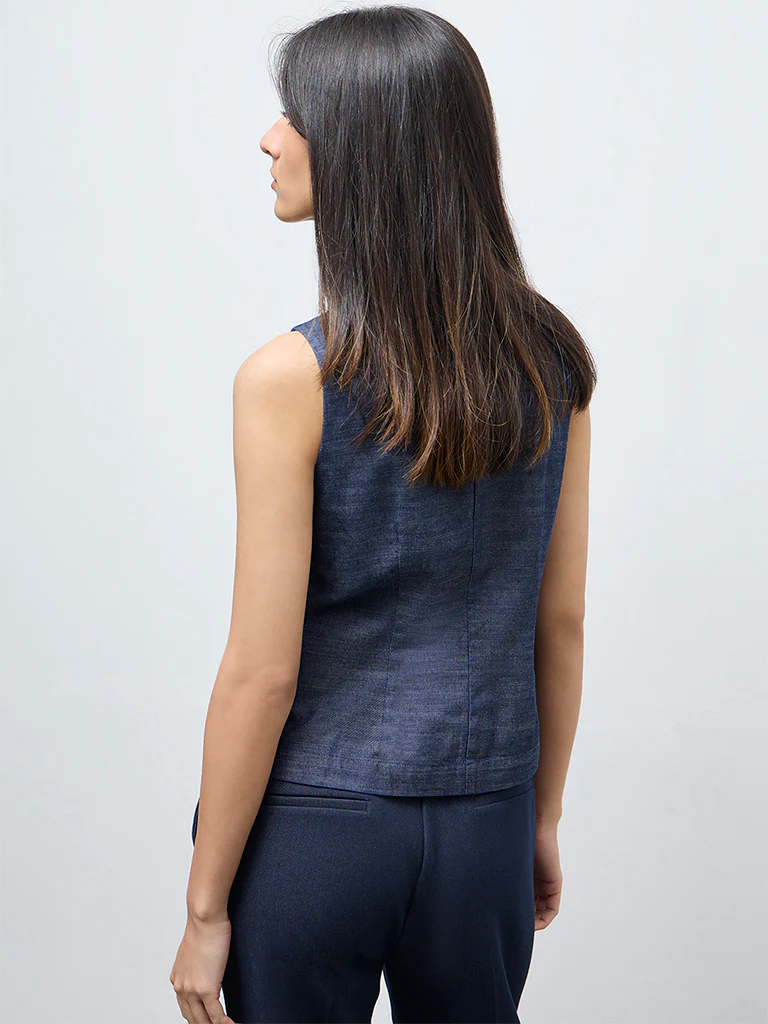 Wardrobe Navy Solid Waistcoat - Image 4
