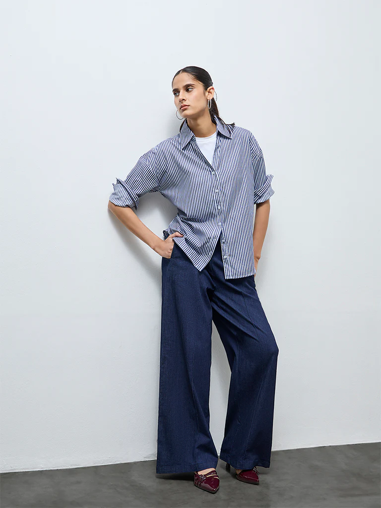 Wardrobe Navy Stripe Pattern Cotton Top