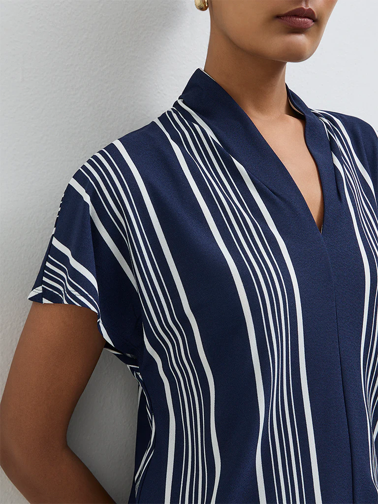 Wardrobe Navy Stripe Printed Blouse - Image 3