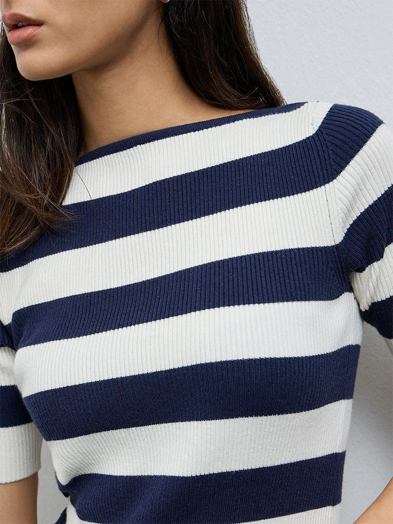 Wardrobe Navy Striped Bodycon Dress - Image 3