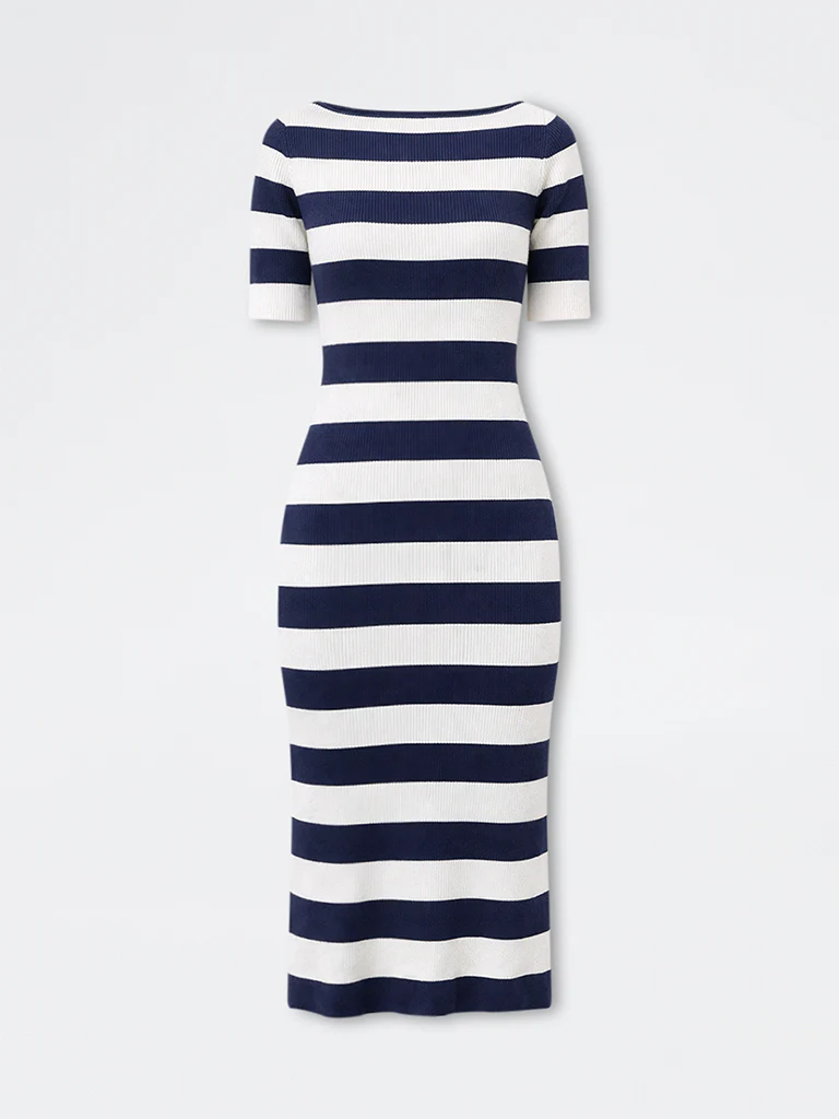 Wardrobe Navy Striped Bodycon Dress - Image 5