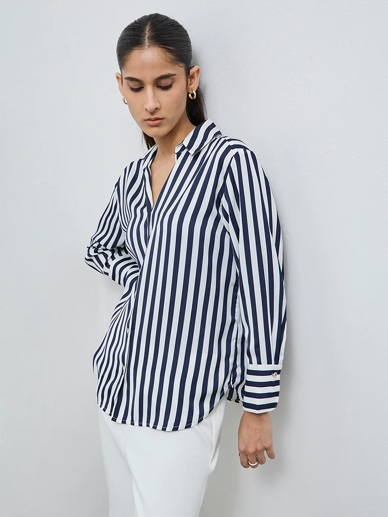 Wardrobe Navy Striped Shirt - Image 2