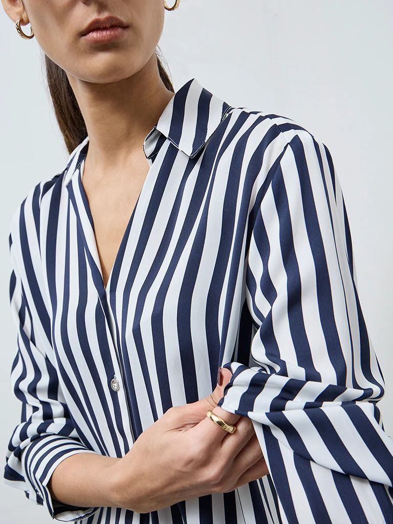 Wardrobe Navy Striped Shirt - Image 3