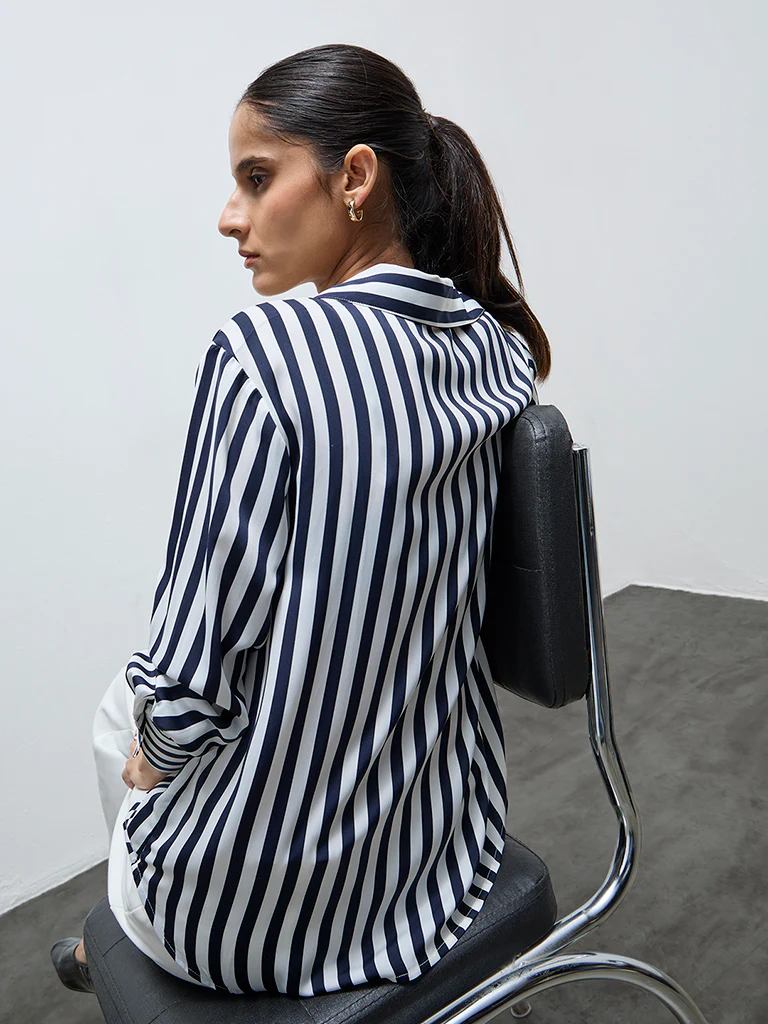 Wardrobe Navy Striped Shirt - Image 4