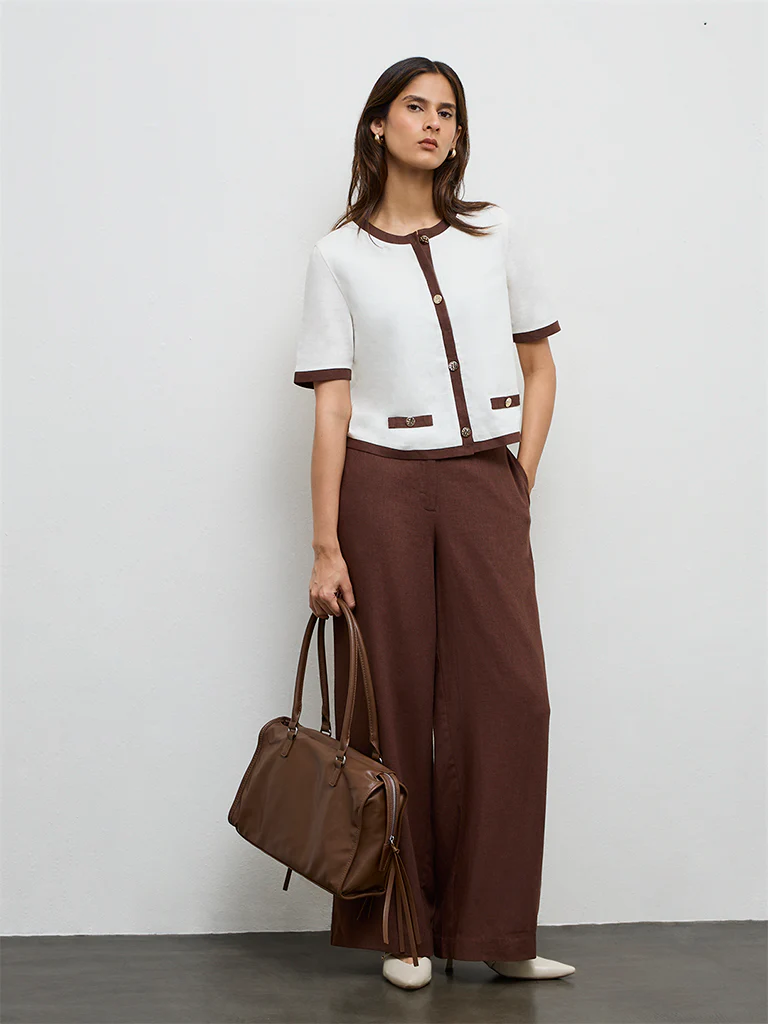 Wardrobe Off-White Contrast-Detailed Cotton Blouse