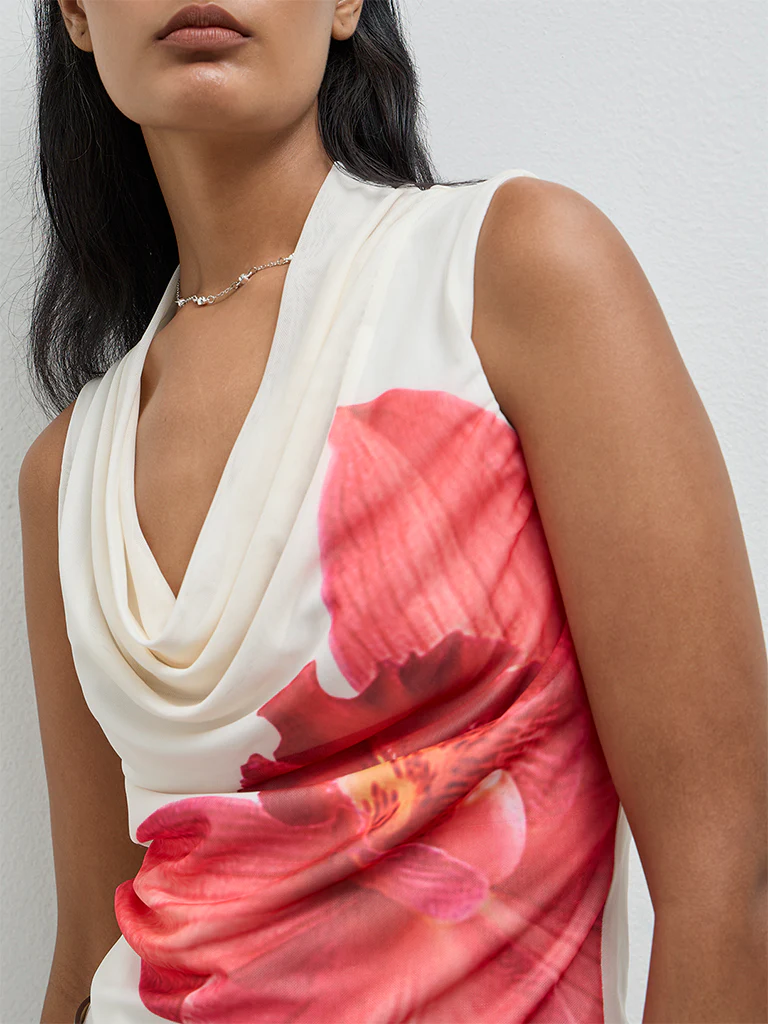 Wardrobe Off-White Floral Print Mesh Top - Image 3