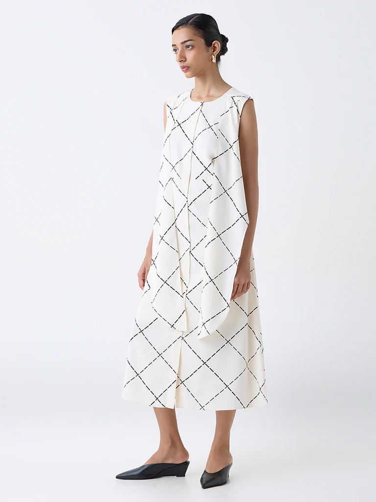 Wardrobe Off-White Geometric Printed A-Line Dress - Image 2