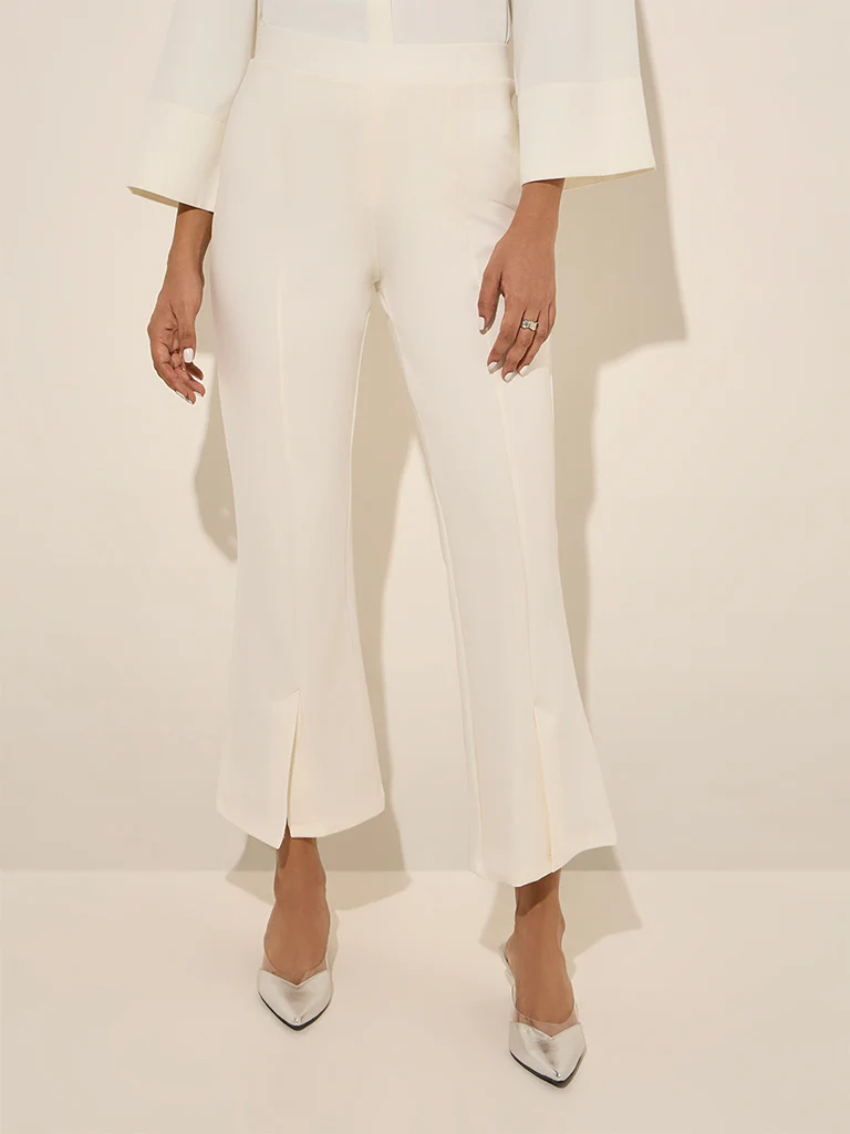 Wardrobe Off-White Slit-Detailed High-Rise Bootcut Trousers - Image 3