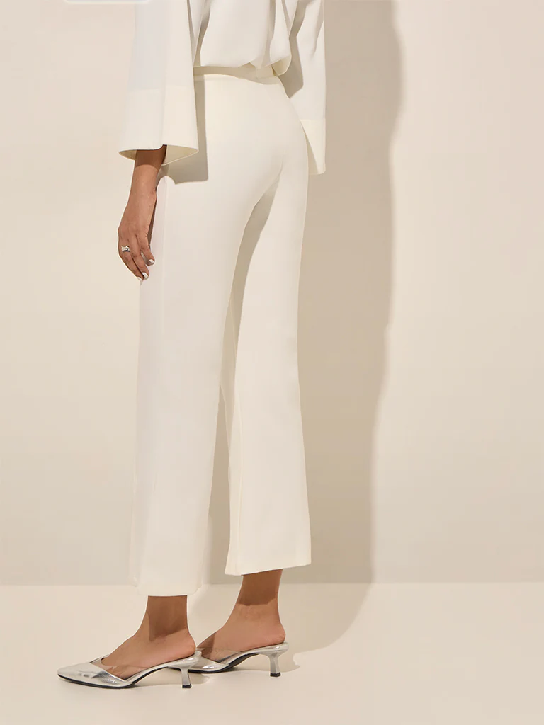 Wardrobe Off-White Slit-Detailed High-Rise Bootcut Trousers - Image 4