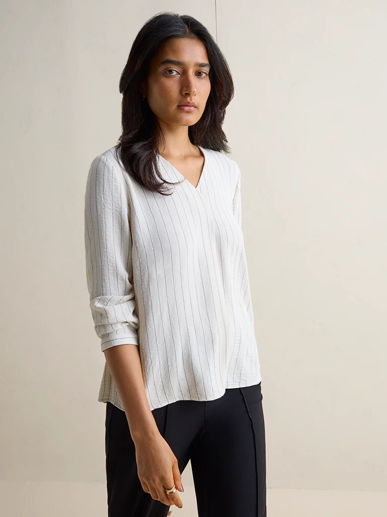 Wardrobe Off-White Striped Blouse - Image 2