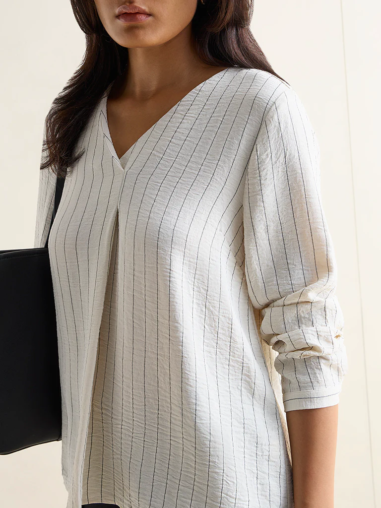 Wardrobe Off-White Striped Blouse - Image 3