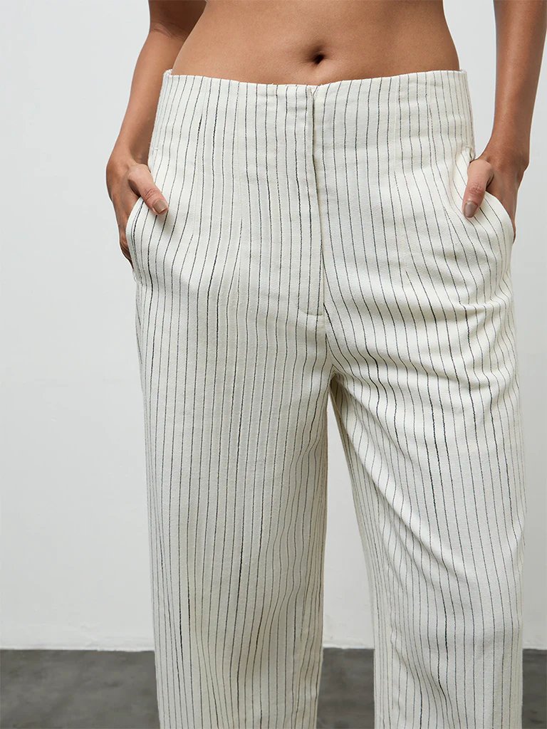 Wardrobe Off-White Striped High-Rise Trousers - Image 3
