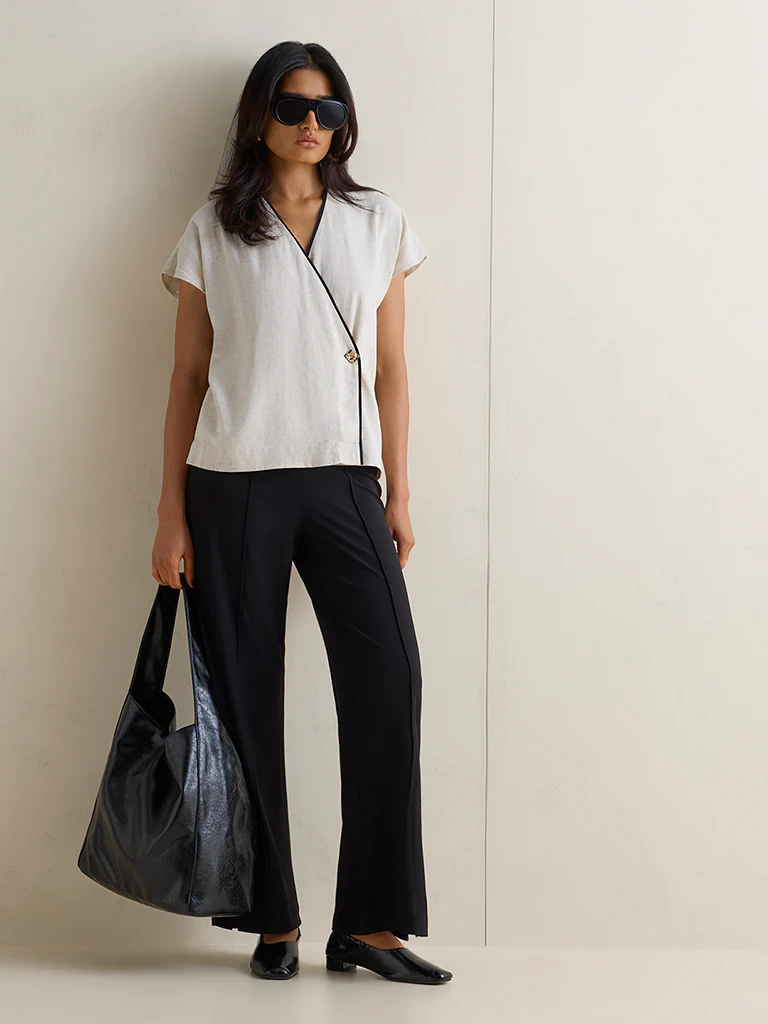 Wardrobe Off-White Wrap-Style Cotton Top - Image 2