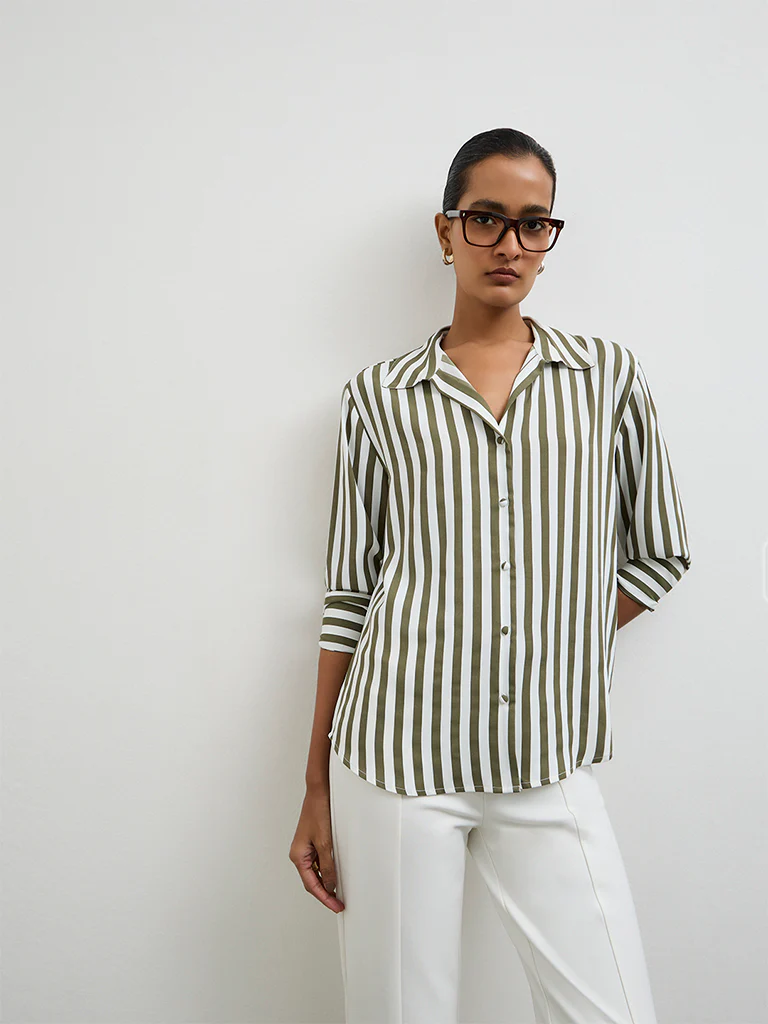 Wardrobe Olive Striped Shirt
