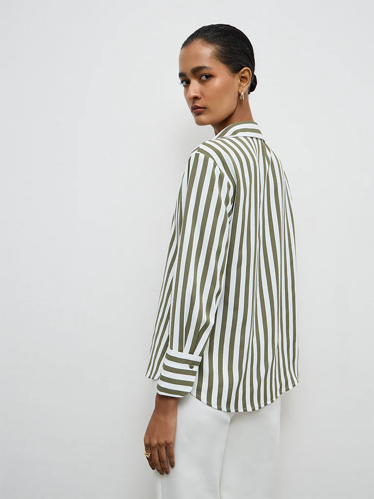 Wardrobe Olive Striped Shirt - Image 4
