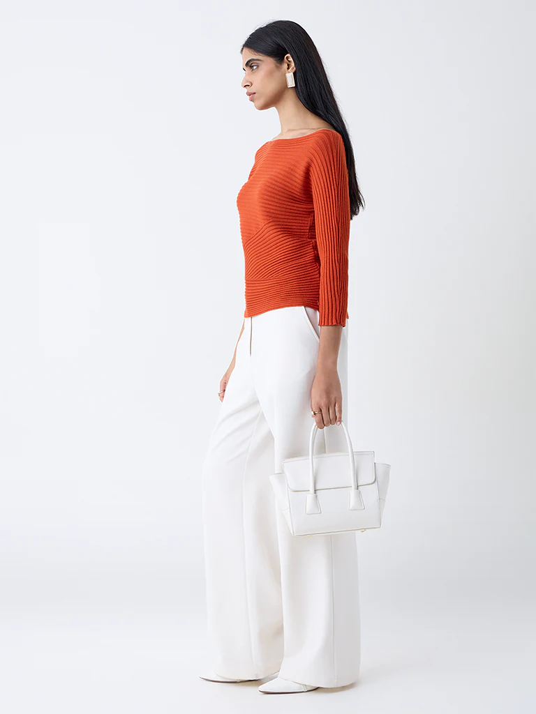 Wardrobe Orange Self-Striped Top - Image 3