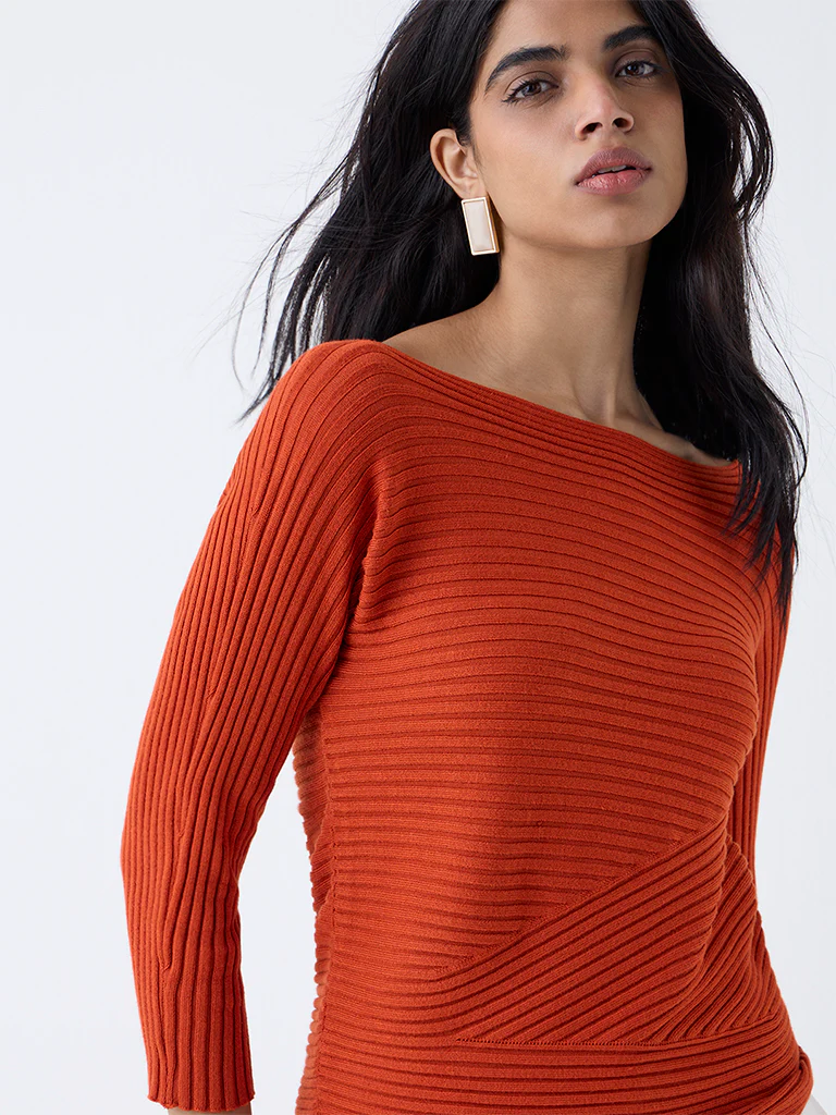 Wardrobe Orange Self-Striped Top - Image 4