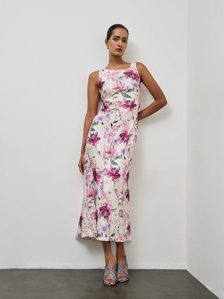 Wardrobe Pink Floral Design A-Line Dress