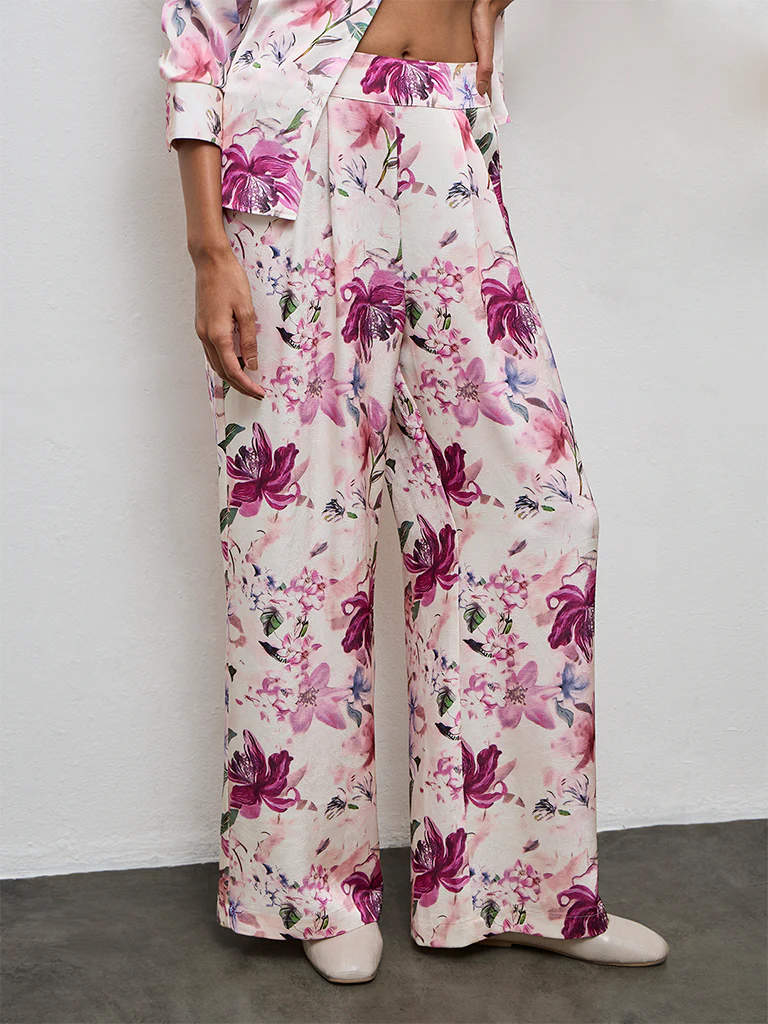 Wardrobe Pink Floral Design High-Rise Trousers - Image 2