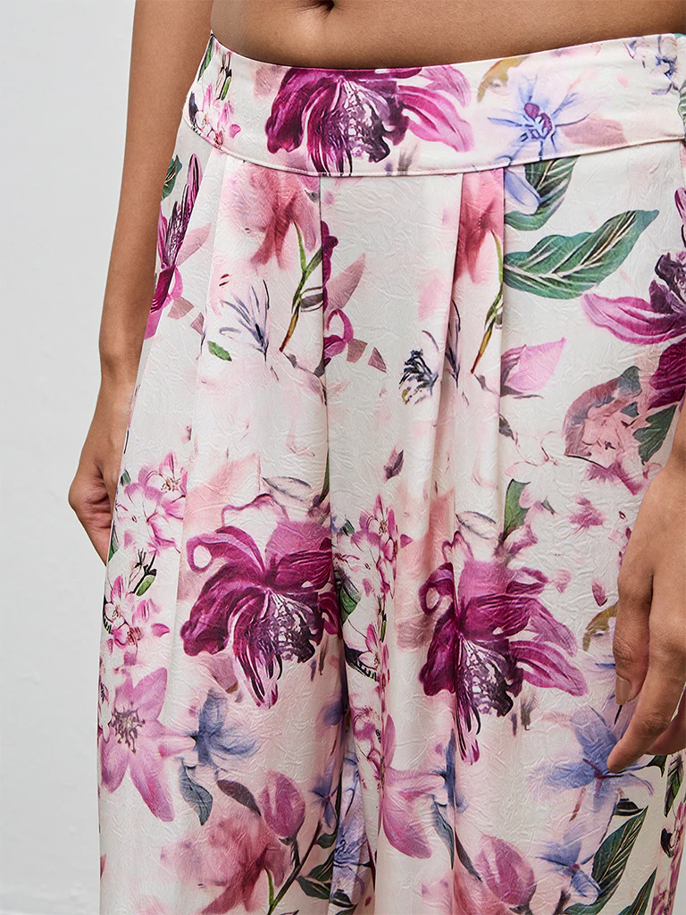Wardrobe Pink Floral Design High-Rise Trousers - Image 3