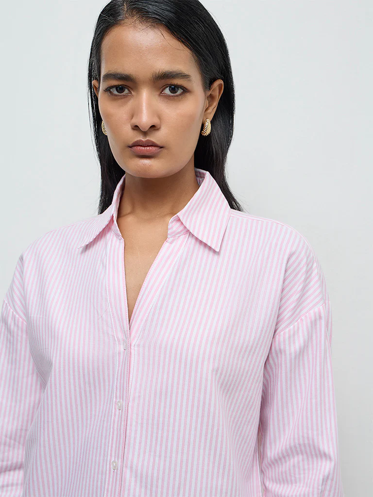 Wardrobe Pink Striped Cotton Shirt - Image 3