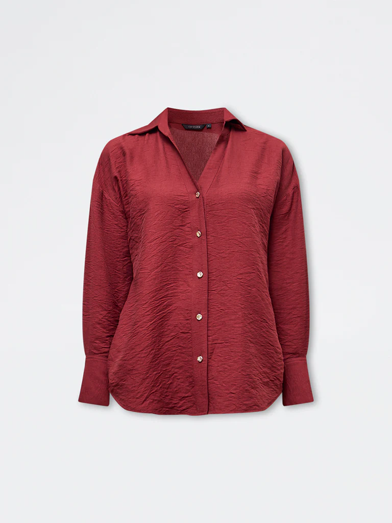 Wardrobe Red Crinkle-Textured Shirt - Image 5