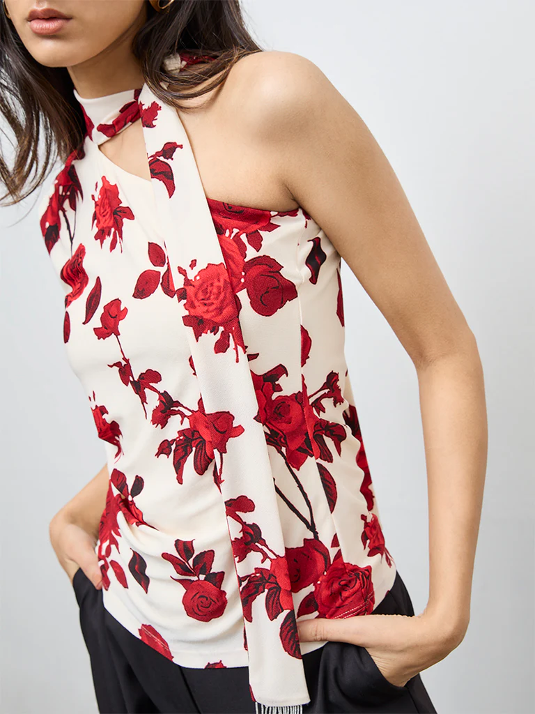 Wardrobe Red Floral One-Shoulder Top - Image 3