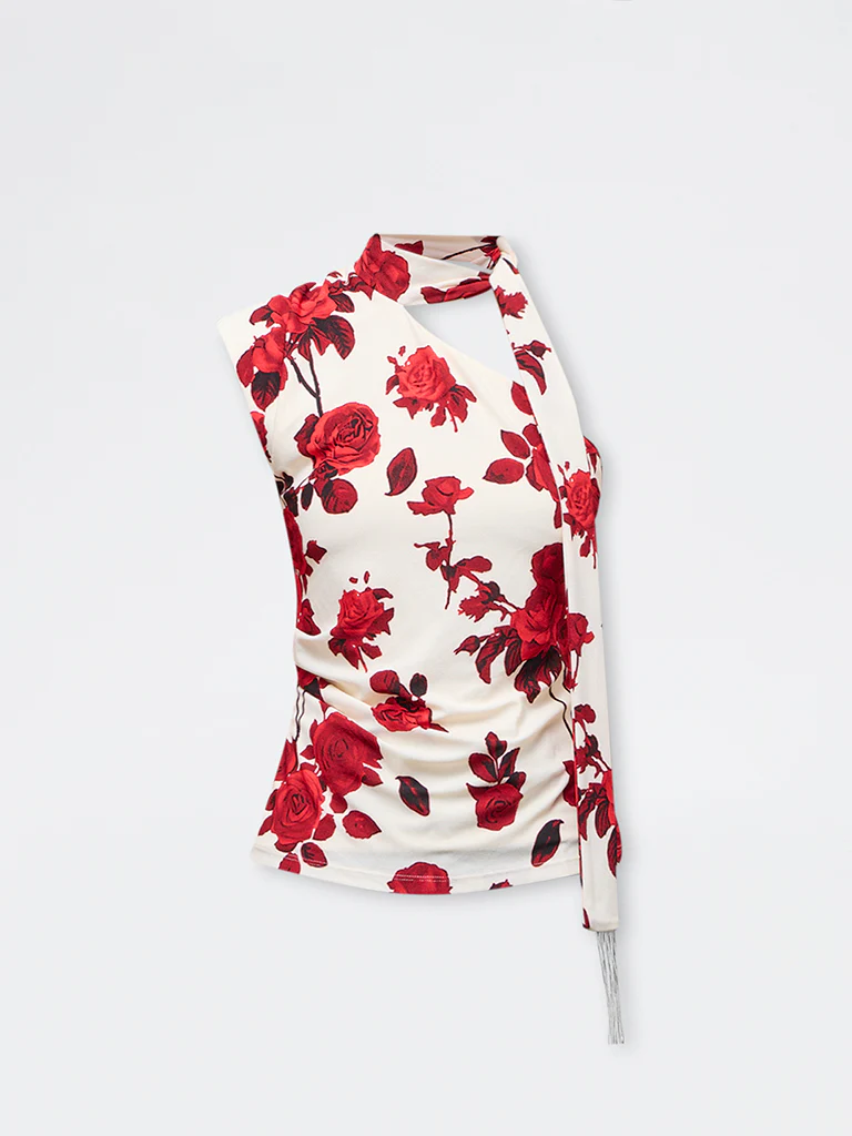 Wardrobe Red Floral One-Shoulder Top - Image 5