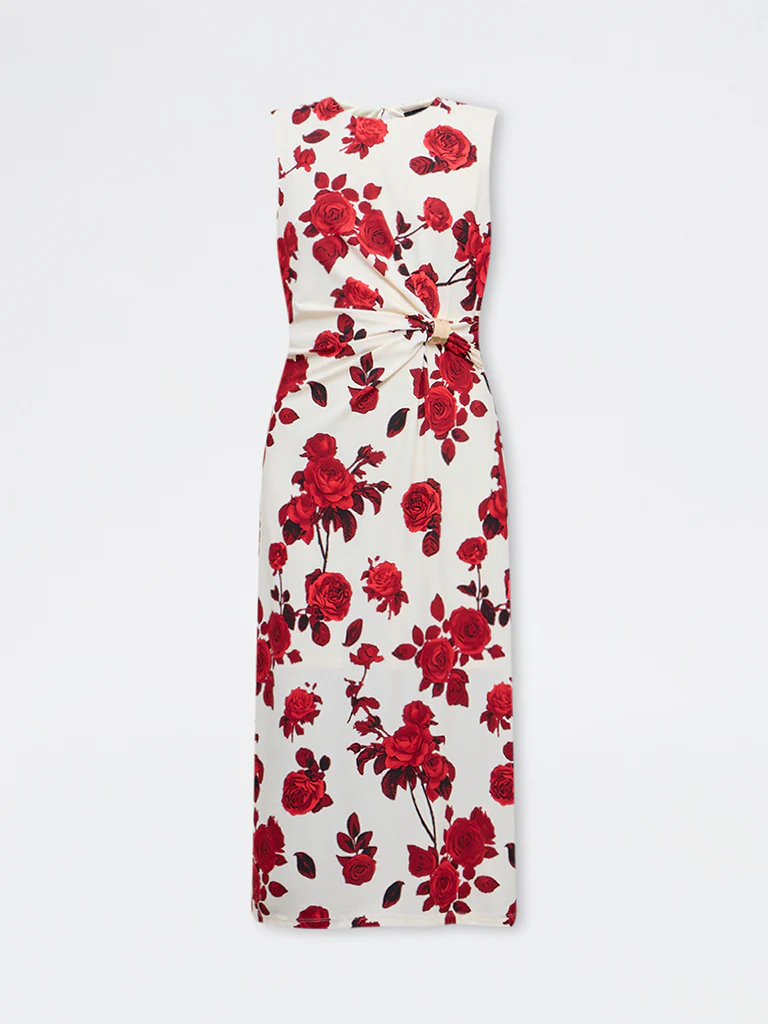 Wardrobe Red Floral Pattern A-Line Dress - Image 5