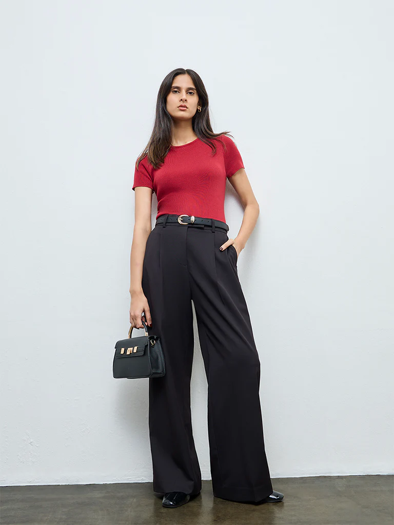 Wardrobe Red Knit-Textured Top