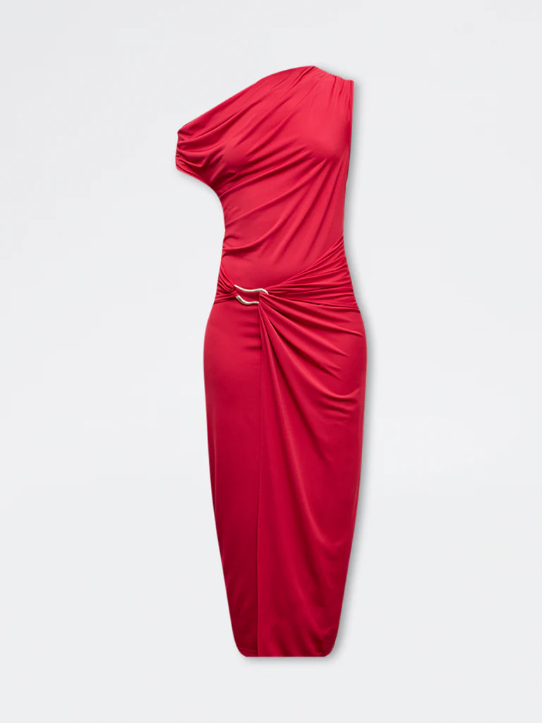 Wardrobe Red One-Shoulder Drape-Style Dress - Image 5