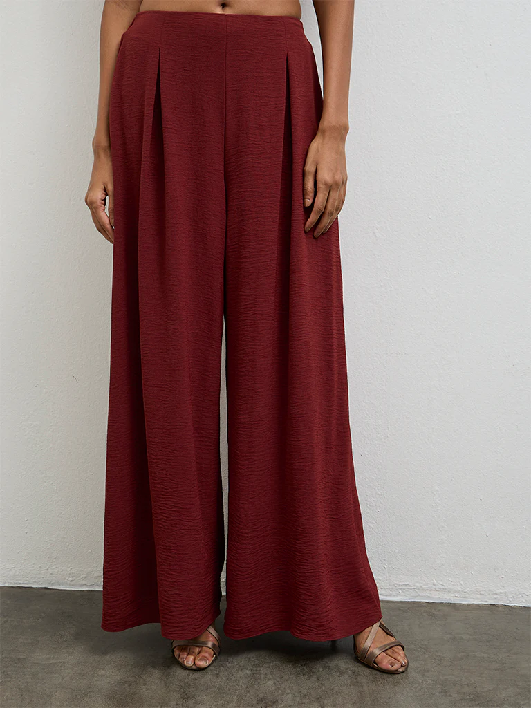 Wardrobe Red Pleated High-Rise Pants - Image 2